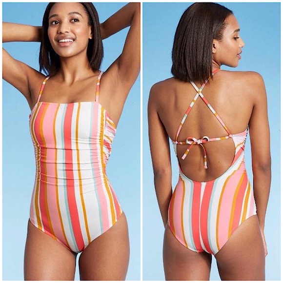 Swimwear One piece Square Neck Multi Striped 1 Piece Swim Medium NWT - Picture 5 of 9